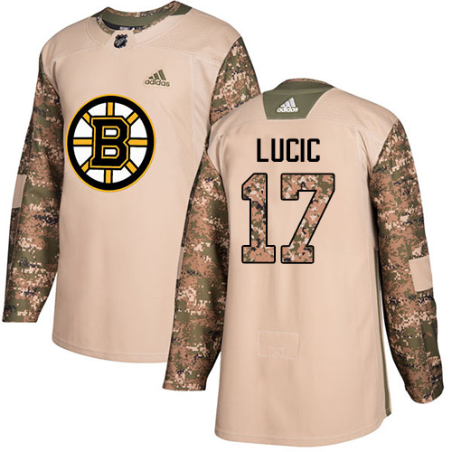 Adidas Boston Bruins #17 Milan Lucic Camo Authentic 2017 Veterans Day Stitched Jersey Men's