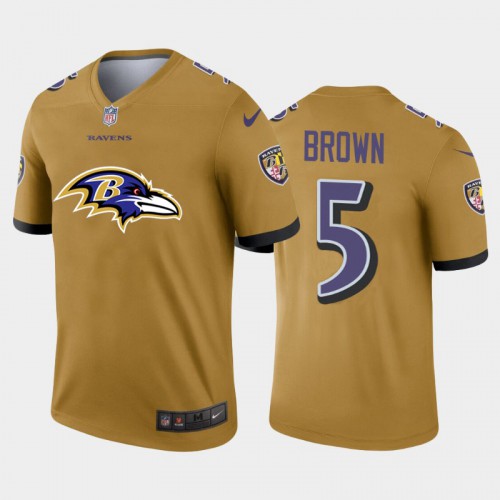 Baltimore Baltimore Ravens #5 Marquise Brown Gold Men's Big Team Logo Vapor Limited Jersey Men's