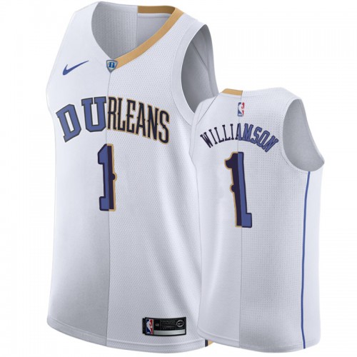 New Orleans Pelicans #1 Zion Williamson Mens Duke White Split Jersey Mens