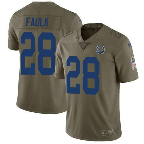 Indianapolis Colts #28 Marshall Faulk Olive Youth Stitched Limited 2017 Salute to Service Jersey Youth