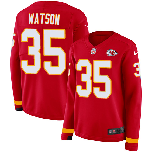 Chiefs #35 Jaylen Watson Red Team Color Women's Stitched Limited Therma Long Sleeve Jersey
