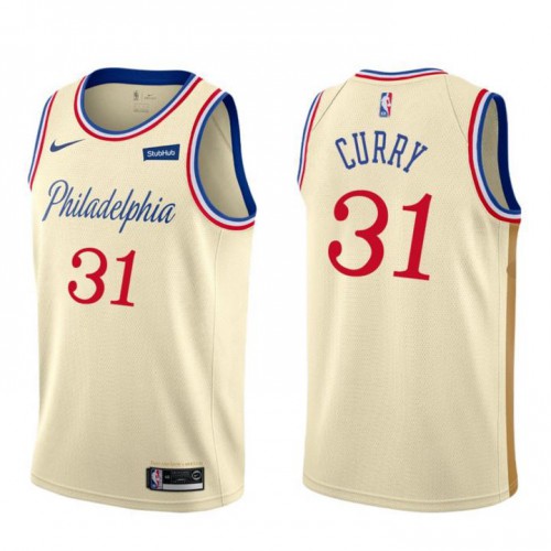 Philadelphia 76ers #31 Seth Curry Mens Unveil 2019-20 City Edition Swingman Jersey Cream White Mens