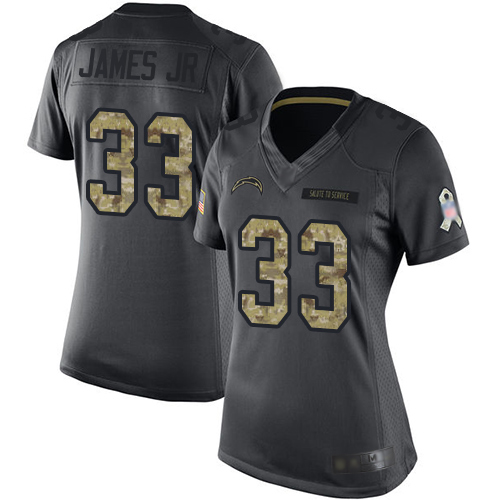 Chargers #33 Derwin James Jr Black Women's Stitched Limited 2016 Salute To Service Jersey