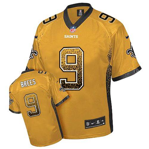 Saints #9 Drew Brees Gold Men's Stitched Elite Drift Fashion Jersey