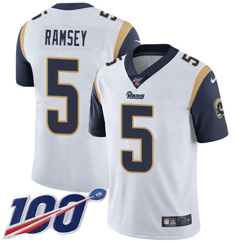 Rams #5 Jalen Ramsey White Men's Stitched 100th Season Vapor Limited Jersey