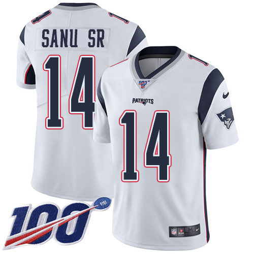 New England Patriots #14 Mohamed Sanu Sr White Men's Stitched 100th Season Vapor Limited Jersey Men's