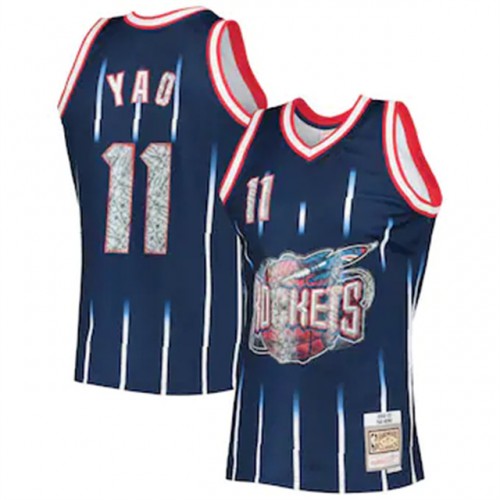 Houston Rockets #11 Yao Ming Mitchell & Ness 1996-97 Hardwood Classics 75th Anniversary Diamond Swingman Jersey - Navy Mens