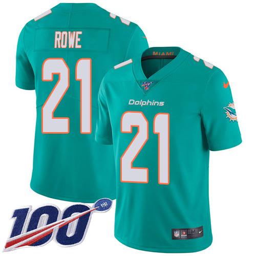 Miami Dolphins #21 Eric Rowe Aqua Green Team Color Men's Stitched 100th Season Vapor Untouchable Limited Jersey Men's