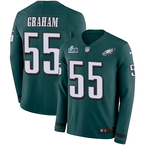 Eagles #55 Brandon Graham Green Super Bowl LVII Patch Team Color Men's Stitched Limited Therma Long Sleeve Jersey