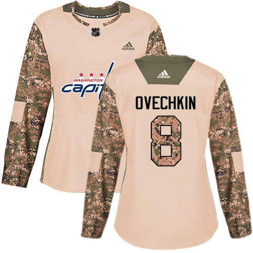 Adidas Washington Capitals #8 Alex Ovechkin Camo Authentic 2017 Veterans Day Women's Stitched Jersey Womens