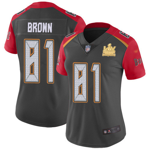 Tampa Bay Buccaneers #81 Antonio Brown Gray Women's Super Bowl LV Champions Patch Stitched Limited Inverted Legend Jersey Womens