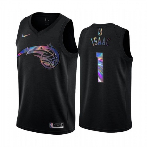 Orlando Magic #1 Jonathan Isaac Mens Iridescent Holographic Collection Jersey - Black Mens