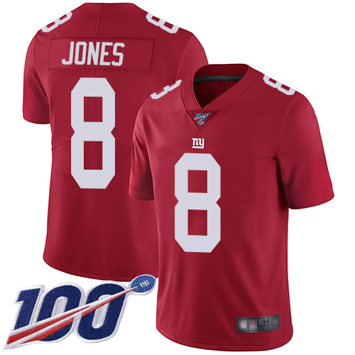 Giants #8 Daniel Jones Red Alternate Youth Stitched 100th Season Vapor Limited Jersey