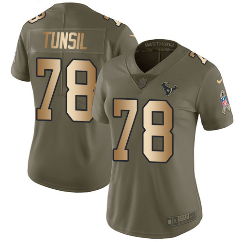 Houston Texans #78 Laremy Tunsil Olive/Gold Women's Stitched Limited 2017 Salute To Service Jersey Womens