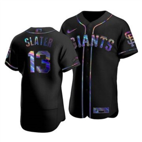 San Francisco San Francisco Giants #13 Austin Slater Men's Iridescent Holographic Collection Jersey - Black Men's