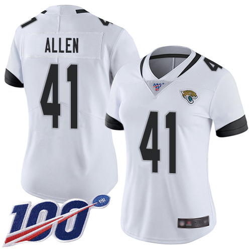 Jaguars #41 Josh Allen White Women's Stitched 100th Season Vapor Limited Jersey