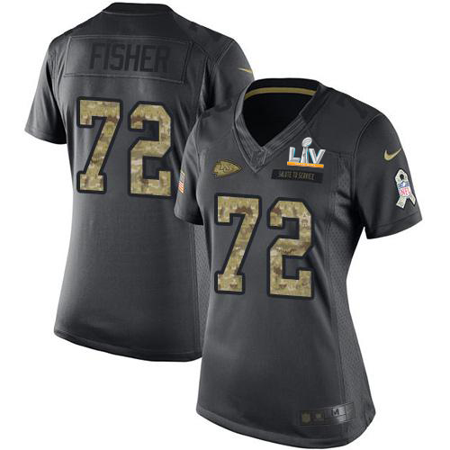 Kansas City Chiefs #72 Eric Fisher Black Women's Super Bowl LV Bound Stitched Limited 2016 Salute to Service Jersey Womens