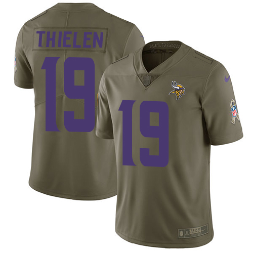 Vikings #19 Adam Thielen Olive Men's Stitched Limited 2017 Salute To Service Jersey