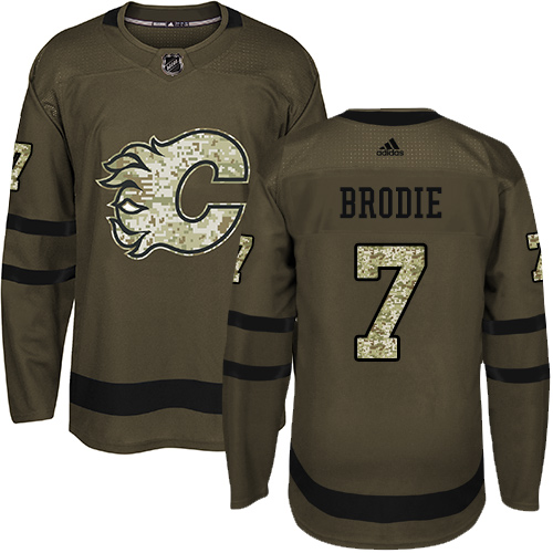 Adidas Calgary Flames #7 TJ Brodie Green Salute to Service Stitched Youth Jersey Youth