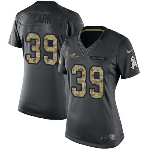 Baltimore Ravens #39 Brandon Carr Black Women's Stitched Limited 2016 Salute to Service Jersey Womens