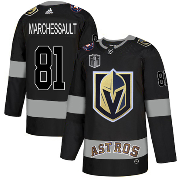 Adidas Golden Knights X Astros #81 Jonathan Marchessault Black 2023 Stanley Cup Final Patch Authentic City Joint Name Stitched Jersey