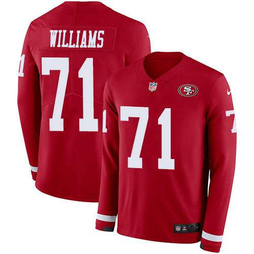 San Francisco San Francisco 49ers #71 Trent Williams Red Team Color Youth Stitched Limited Therma Long Sleeve Jersey Youth