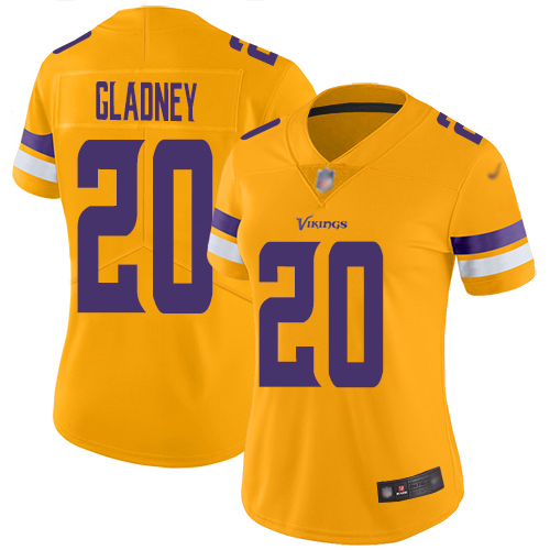 Minnesota Vikings #20 Jeff Gladney Gold Women's Stitched Limited Inverted Legend Jersey Womens