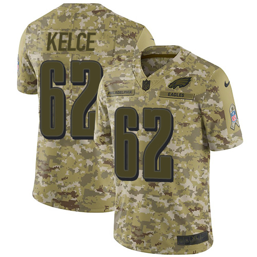 Eagles #62 Jason Kelce Camo Youth Stitched Limited 2018 Salute To Service Jersey