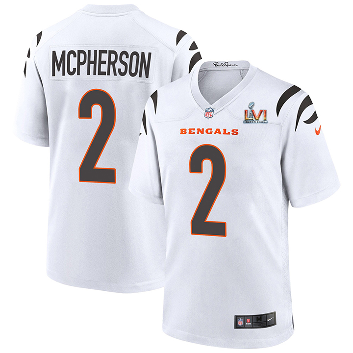 Cincinnati Bengals #2 Evan McPherson White Super Bowl LVI Patch Game Jersey