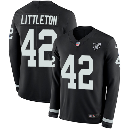 Las Vegas Raiders #42 Cory Littleton Black Team Color Youth Stitched Limited Therma Long Sleeve Jersey Youth