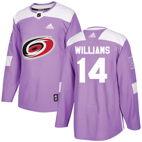 Adidas Carolina Hurricanes #14 Justin Williams Purple Authentic Fights Cancer Stitched Jersey Men's