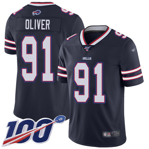 Buffalo Bills #91 Ed Oliver Navy Men's Stitched Limited Inverted Legend 100th Season Jersey Men's