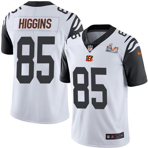 Bengals #85 Tee Higgins White Super Bowl LVI Patch Men's Stitched Limited Rush Jersey