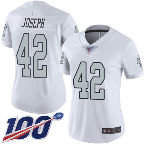 Las Vegas Raiders #42 Karl Joseph White Women's Stitched Limited Rush 100th Season Jersey Womens