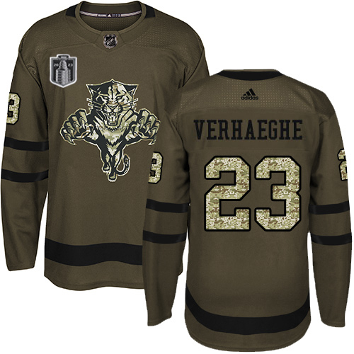 Adidas Panthers #23 Carter Verhaeghe Green 2023 Stanley Cup Final Patch Salute To Service Stitched Jersey