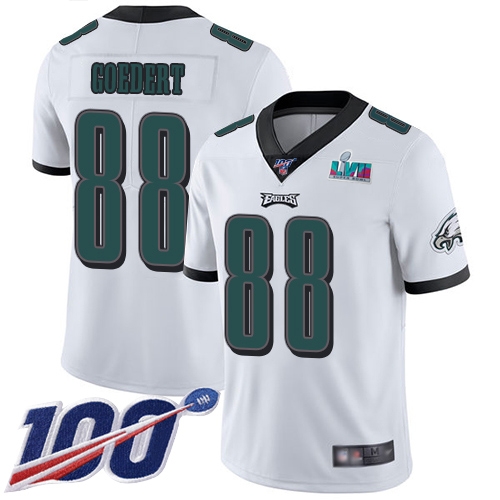 Eagles #88 Dallas Goedert White Super Bowl LVII Patch Men's Stitched 100th Season Vapor Limited Jersey