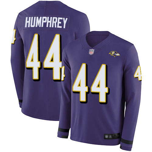 Ravens #44 Marlon Humphrey Purple Team Color Men's Stitched Limited Therma Long Sleeve Jersey