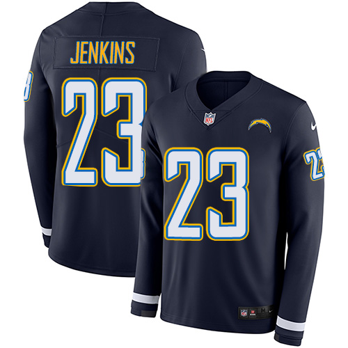 Los Angeles Chargers #23 Rayshawn Jenkins Navy Blue Team Color Men's Stitched Limited Therma Long Sleeve Jersey Men's