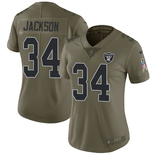 Raiders #34 Bo Jackson Olive Women's Stitched Limited 2017 Salute To Service Jersey
