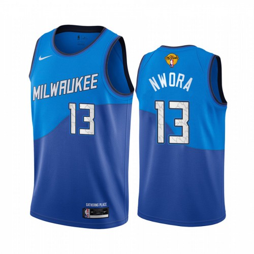 Milwaukee Bucks #13 Jordan Nwora Youth 2021 Finals Bound City Edition Jersey Blue Youth