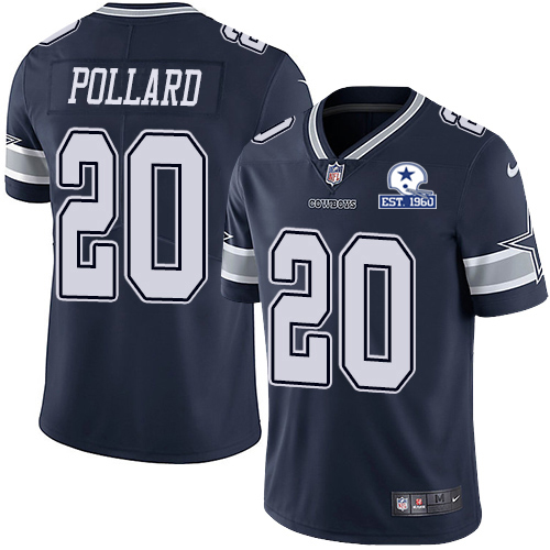 Cowboys #20 Tony Pollard Navy Blue Team Color Men's Stitched With Established In 1960 Patch Vapor Untouchable Limited Jersey