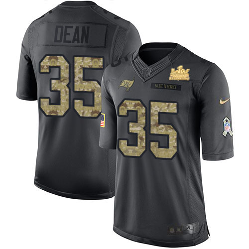 Tampa Bay Buccaneers #35 Jamel Dean Black Men's Super Bowl LV Champions Patch Limited 2016 Salute to Service Jersey Men's