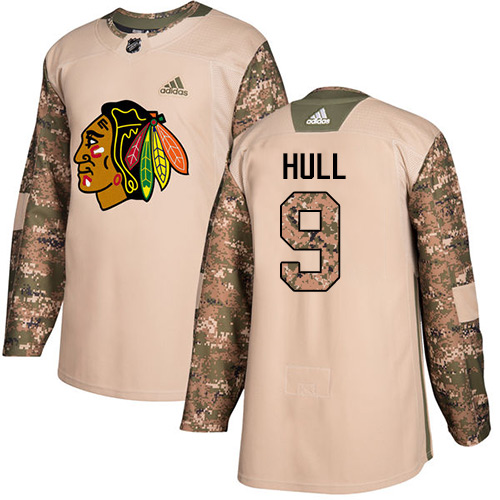 Adidas Chicago Blackhawks #9 Bobby Hull Camo Authentic 2017 Veterans Day Stitched Youth Jersey Youth