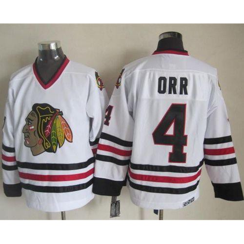 Chicago Blackhawks #4 Bobby Orr White CCM Throwback Stitched Jersey Men's