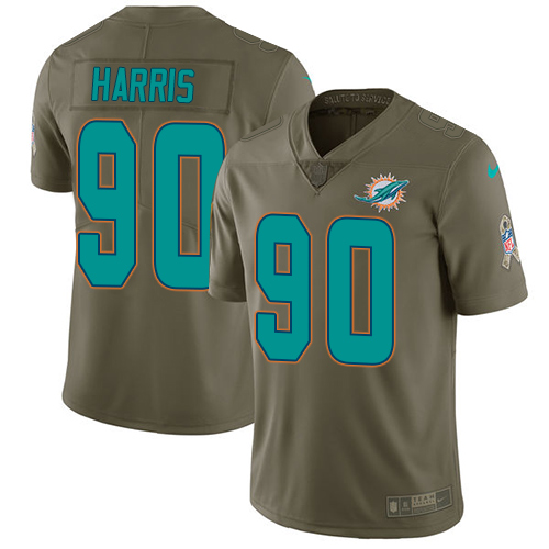 Miami Dolphins #90 Charles Harris Olive Men's Stitched Limited 2017 Salute to Service Jersey Men's