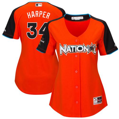 Washington Nationals #34 Bryce Harper Orange 2017 All-Star National League Women's Stitched Jersey Womens