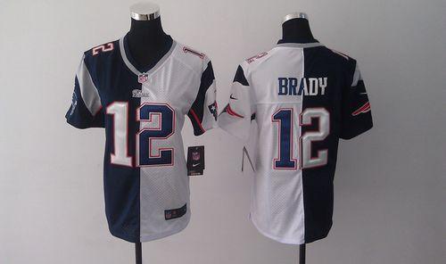 Patriots #12 Tom Brady Navy Blue/White Women's Stitched Elite Split Jersey