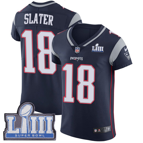 Patriots #18 Matt Slater Navy Blue Team Color Super Bowl LIII Bound Men's Stitched Vapor Untouchable Elite Jersey