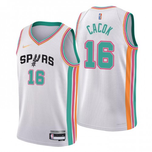 San Antonio San Antonio Spurs #16 Devontae Cacok Mens White 2021/22 Swingman Jersey - City Edition Mens