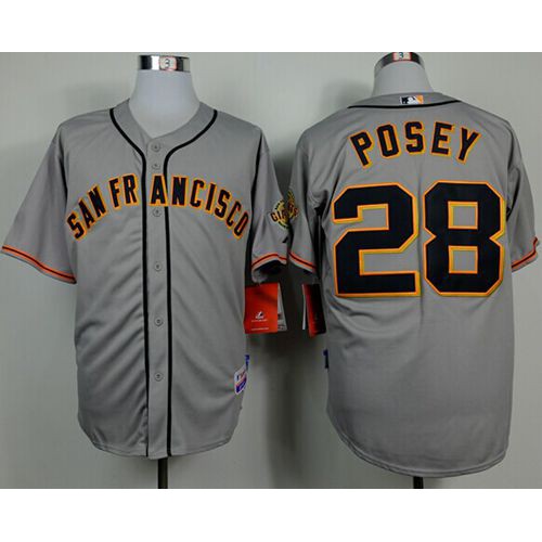 San Francisco Giants #28 Buster Posey Grey Road Cool Base Stitched Jersey Men's